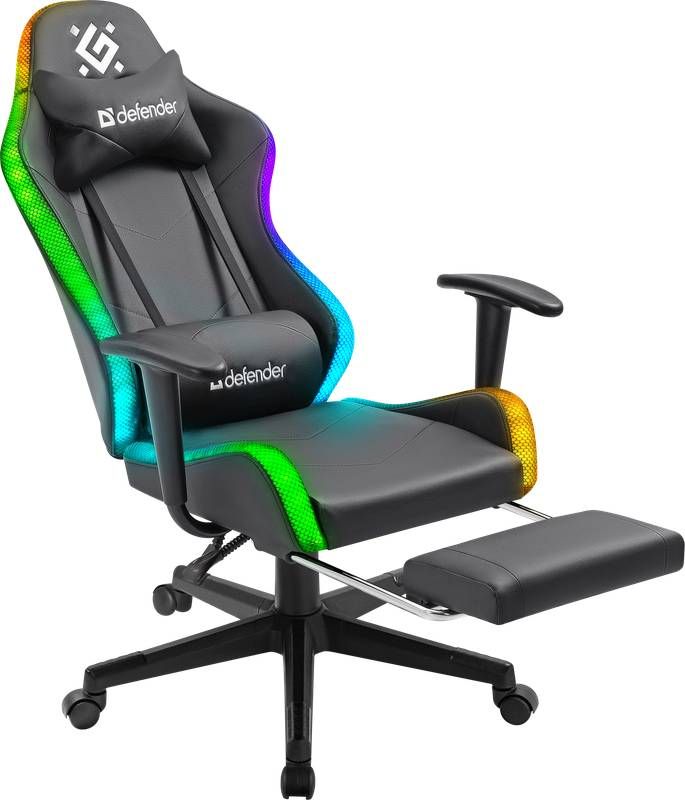 Крісло ігрове Defender Watcher, 60мм, Клас 4, RGB ПУ, чорне (64334)