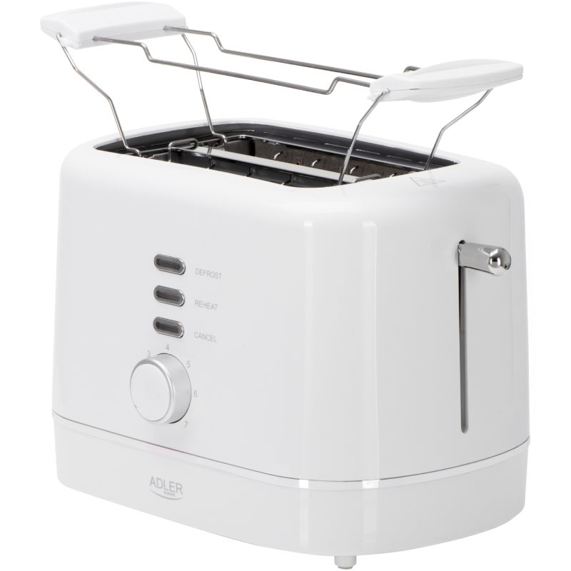 Тостер Adler AD 3224 white 850Вт/ 2 відділення/7 режимів підсмажування/розморожування/підігрів булок (AD3224W)
