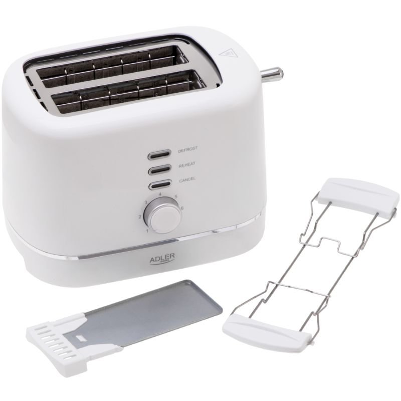 Тостер Adler AD 3224 white 850Вт/ 2 відділення/7 режимів підсмажування/розморожування/підігрів булок (AD3224W)