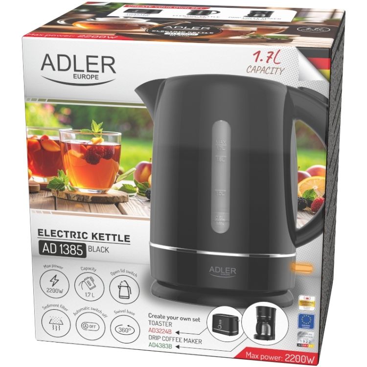 Електрочайник Adler AD 1385 black 2200Вт/ 1.7л/ пластик/ автовимкнення/ чорний (AD1385B)