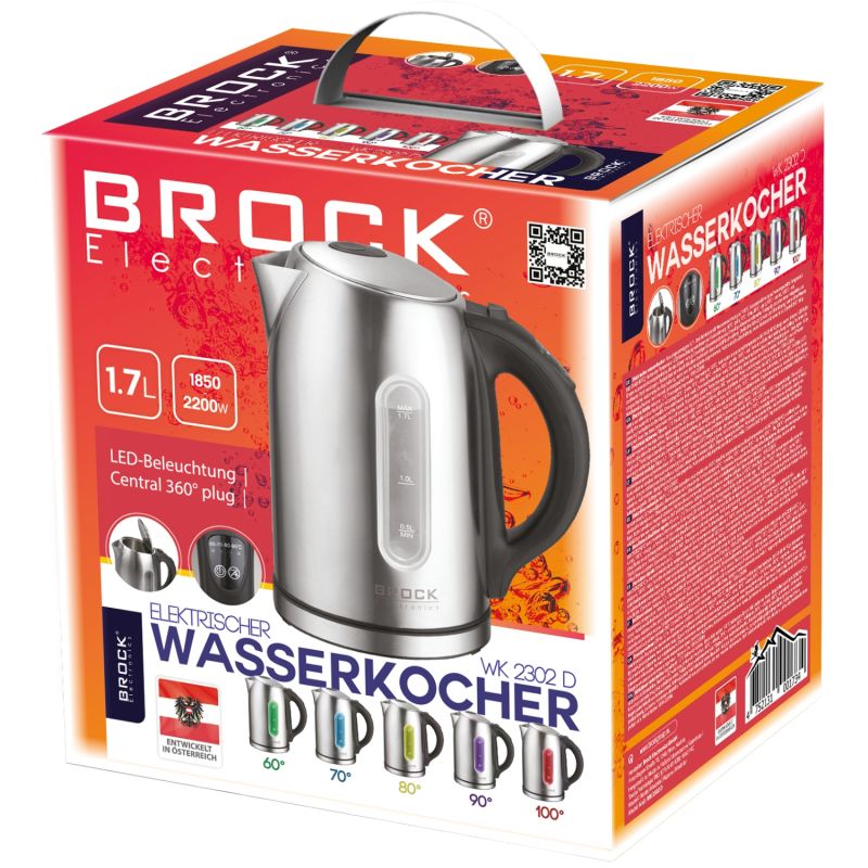 Електрочайник BROCK WK 2302 D 1850-2200Вт/ 1.7л/ встановлення температури нагріву/нерж.сталь (WK2302D)