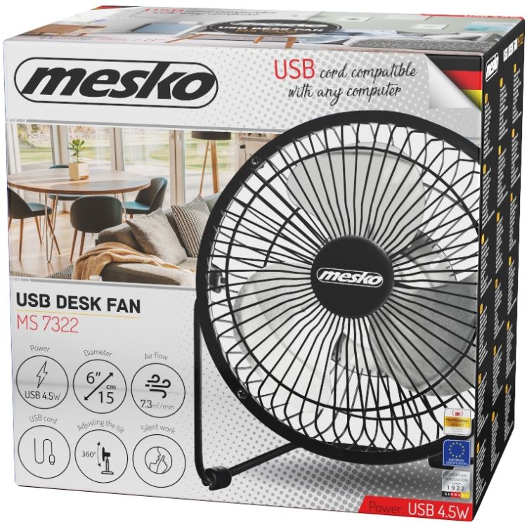 Вентилятор Mesko MS 7322 настільний/ USB/ 4,5Вт/ D=15см/ чорний (MS7322)