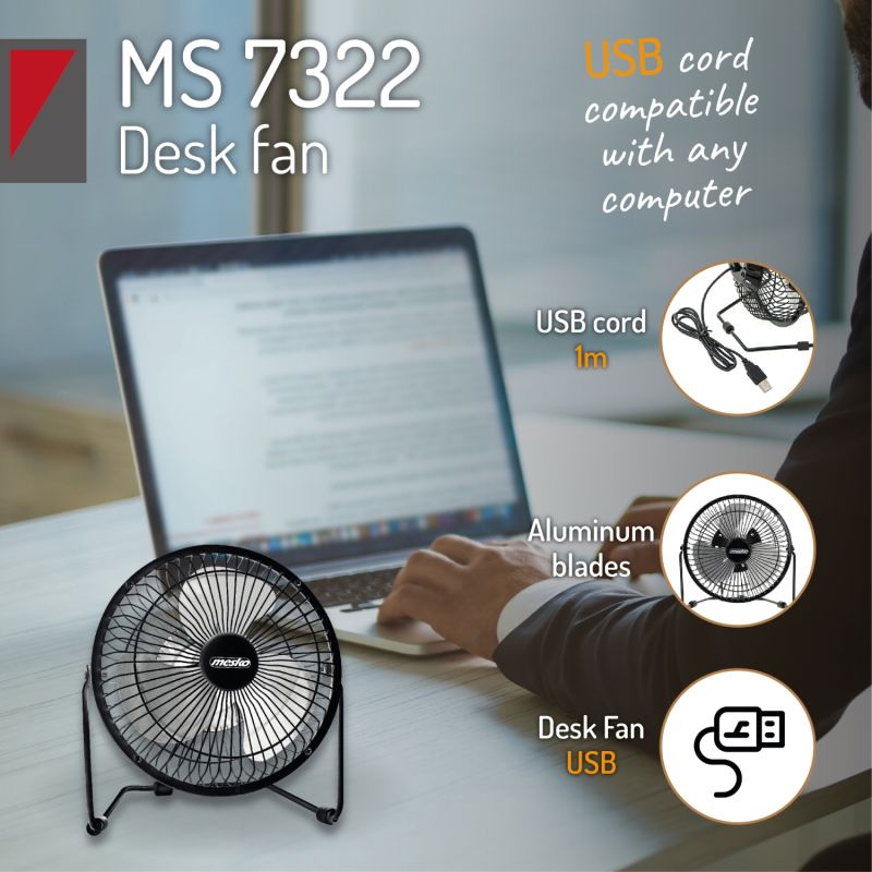 Вентилятор Mesko MS 7322 настільний/ USB/ 4,5Вт/ D=15см/ чорний (MS7322)