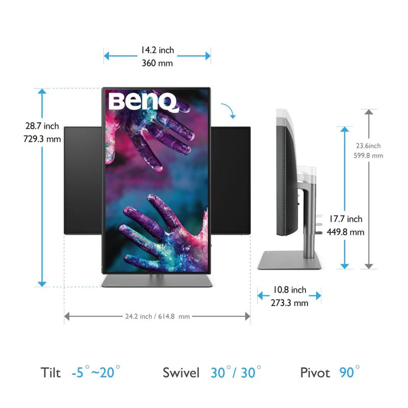 TFT 27" BenQ PD2725U, IPS, 4K UHD, DHDR400, 2xHDMI, DP, 2xThunderbolt 3 (USB-C), USB-hub, HAS, кол. (9H.LJXLA.TBE)