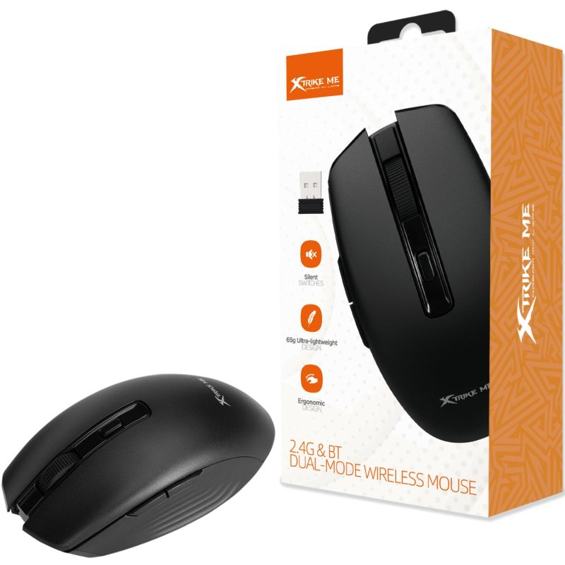 Мишка XTRIKE ME GW-224, бездротова Bluetooth+2.4G 1600dpi., 6кн., Silent, чорна (GW-224BK)