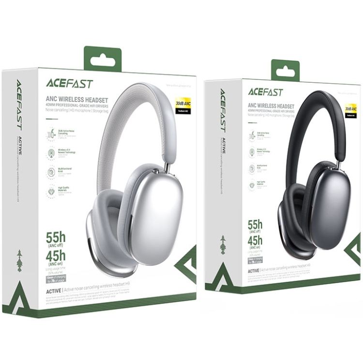 Гарнітура Acefast H9 ANC, Bluetooth, Silver (6974316284383)