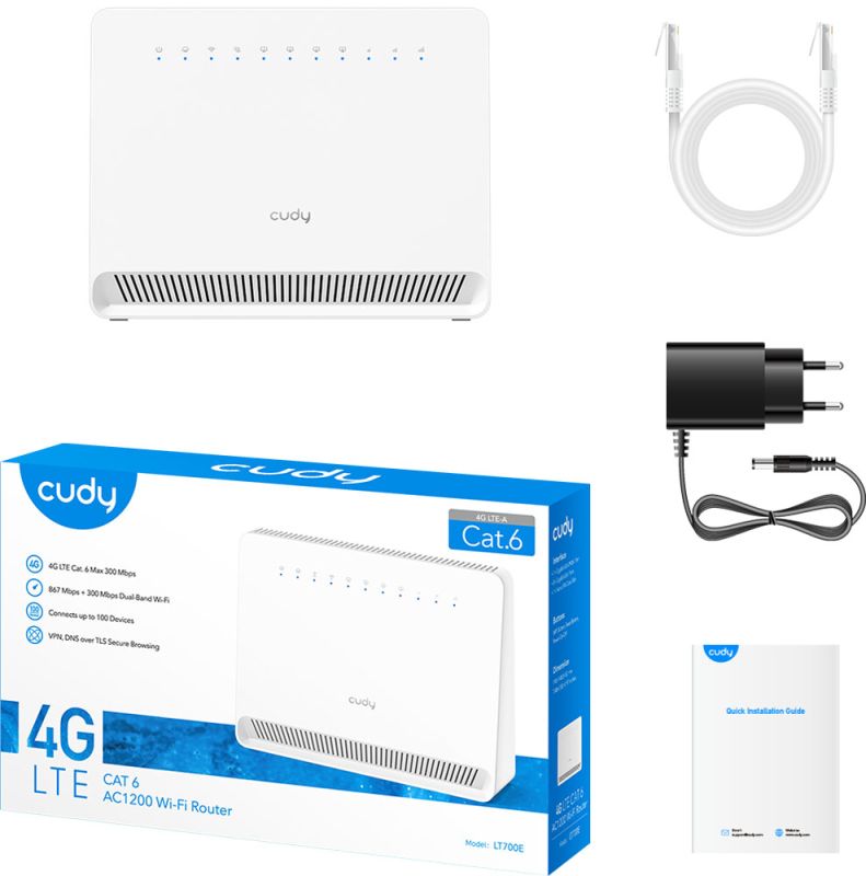 Маршрутизатор Cudy , AC1200 Wi-Fi 4G LTE-Cat6 Gigabit Router (LT700E)
