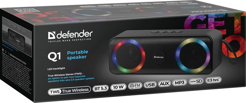 Акустична система 1.0 Defender Q1 10W Light/BT/FM/USB/TF/AUX (65301)