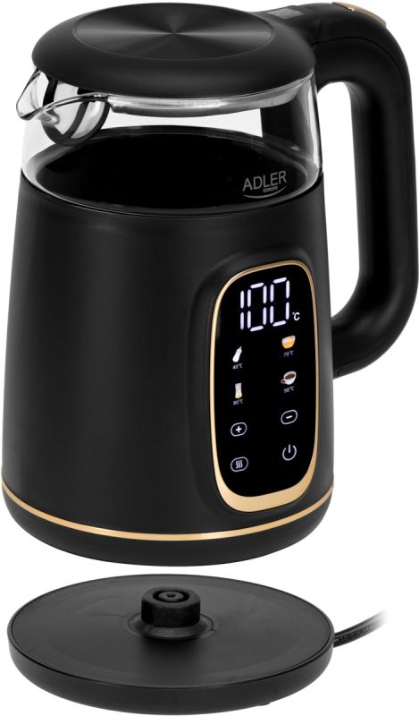 Електрочайник Adler AD 1305 black gold 1850-2200Вт/ 1.7л/ скло/ встановлення температури/ (AD1305BG)
