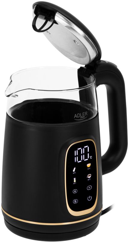 Електрочайник Adler AD 1305 black gold 1850-2200Вт/ 1.7л/ скло/ встановлення температури/ (AD1305BG)