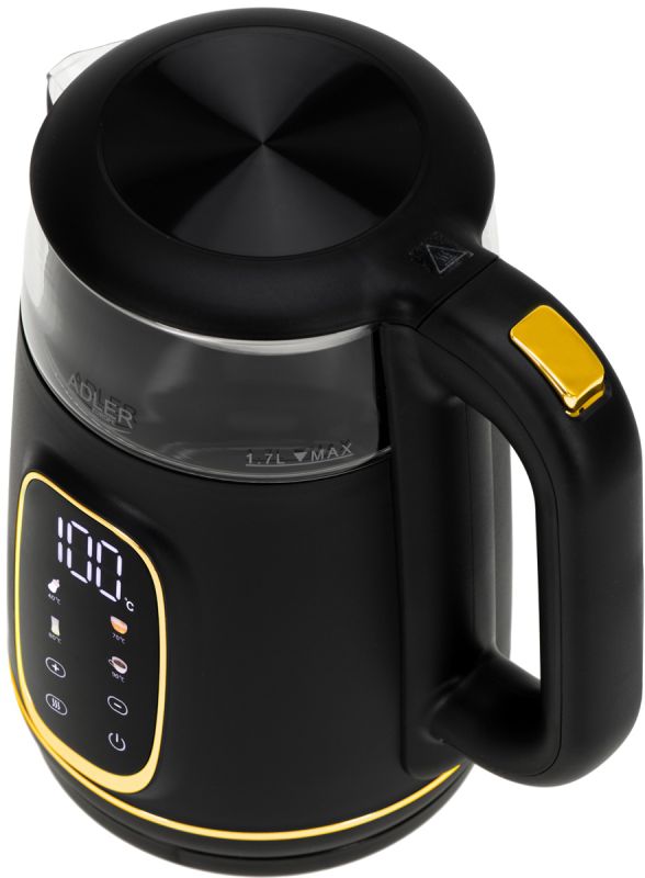 Електрочайник Adler AD 1305 black gold 1850-2200Вт/ 1.7л/ скло/ встановлення температури/ (AD1305BG)