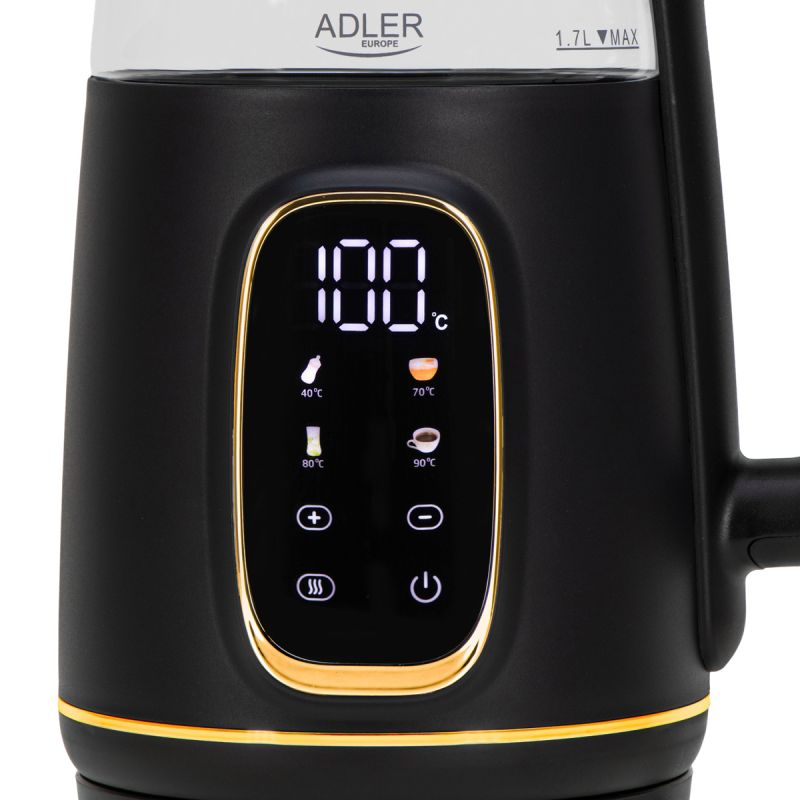 Електрочайник Adler AD 1305 black gold 1850-2200Вт/ 1.7л/ скло/ встановлення температури/ (AD1305BG)