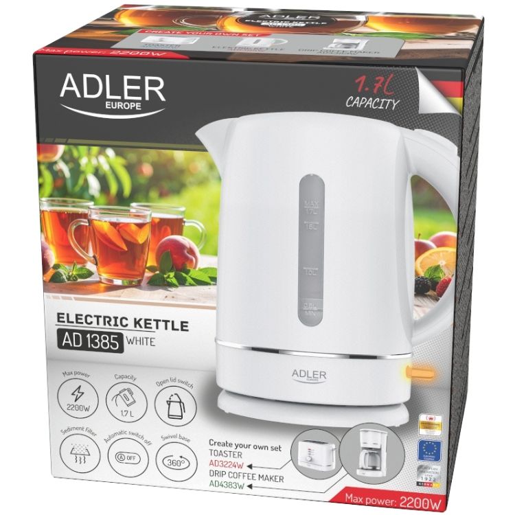 Електрочайник Adler AD 1385 white 2200Вт/ 1.7л/ пластик/ автовимкнення/ білий (AD1385W)