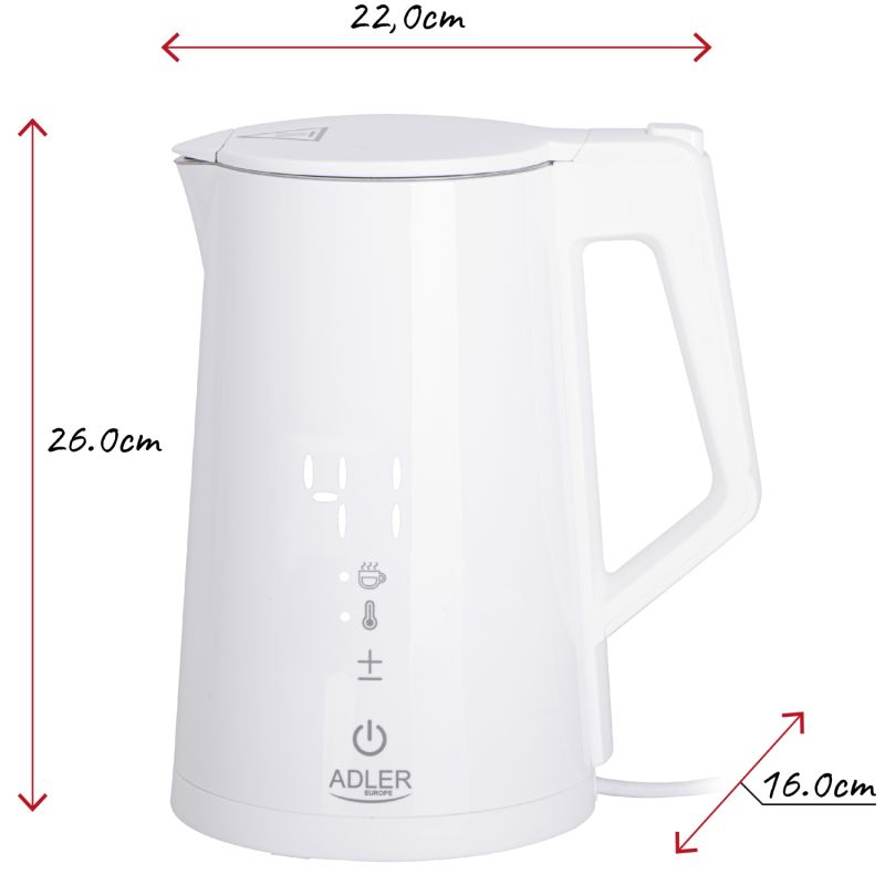 Електрочайник Adler AD 1345 white 1850-2200Вт/ 1.7л/ STRIX/ встановлення температури/ (AD1345W)