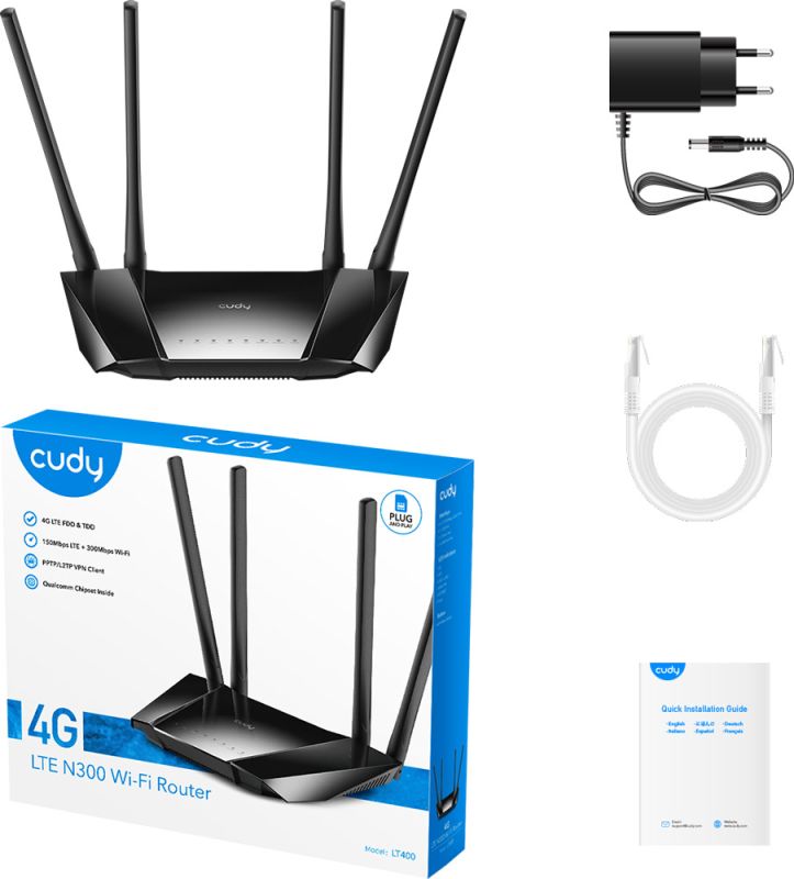 Маршрутизатор Cudy , N300 Wi-Fi 4G LTE Cat4 Router (LT400)