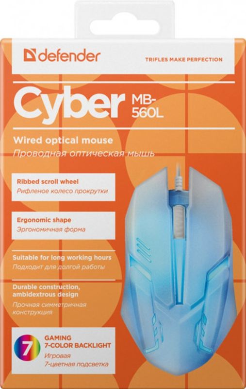 Мишка Defender Cyber MB-560L, 4 кн., 1200 dpi, підсвітка 7 кол., біла (52561)
