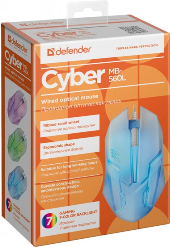 Мишка Defender Cyber MB-560L, 4 кн., 1200 dpi, підсвітка 7 кол., біла (52561)