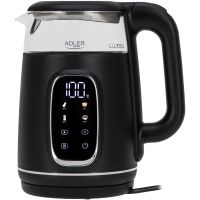 Електрочайник Adler AD 1305 black silver 1850-2200Вт/ 1.7л/ скло/ встановлення температури/ (AD1305BS)