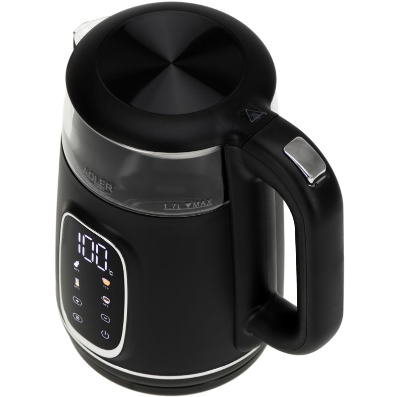 Електрочайник Adler AD 1305 black silver 1850-2200Вт/ 1.7л/ скло/ встановлення температури/ (AD1305BS)