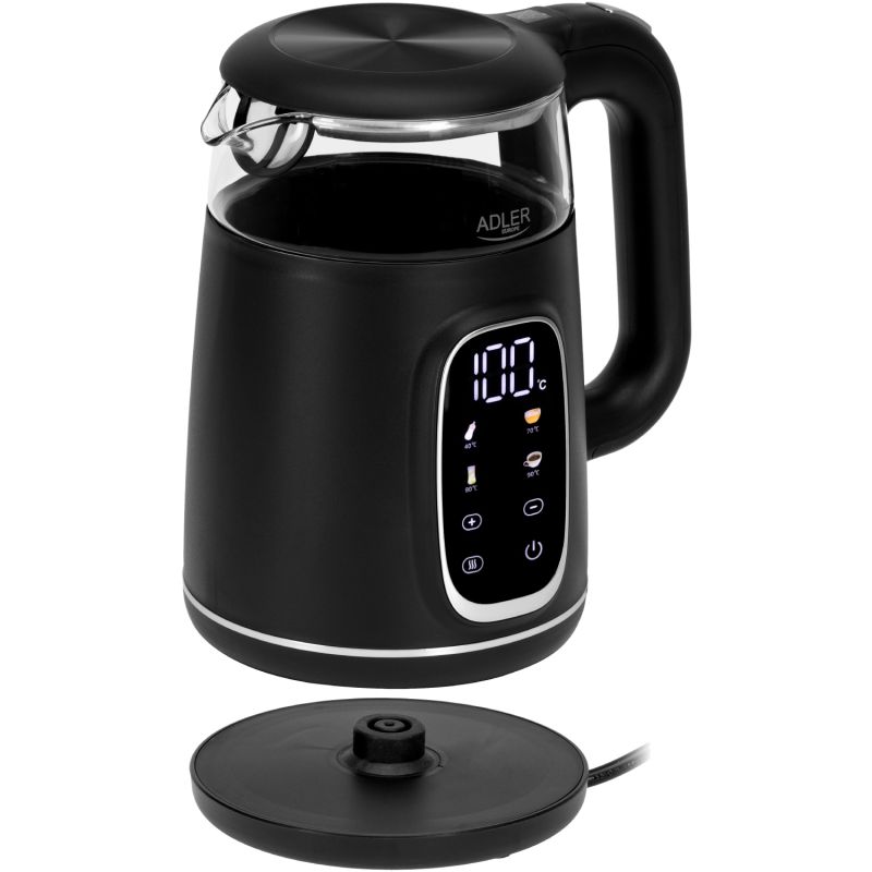 Електрочайник Adler AD 1305 black silver 1850-2200Вт/ 1.7л/ скло/ встановлення температури/ (AD1305BS)