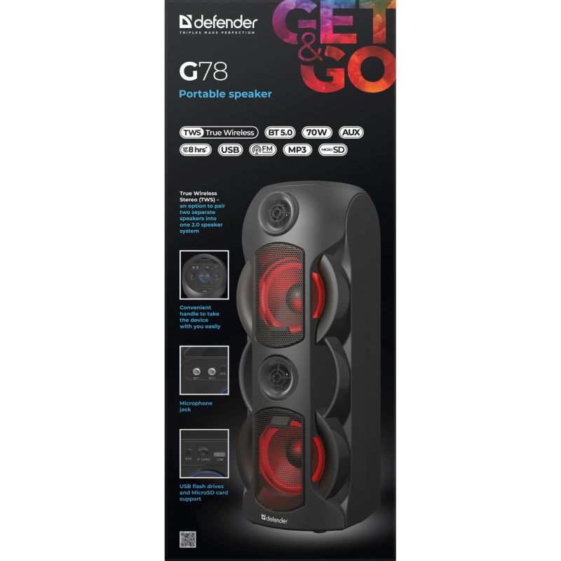 Акустична система 1.0 Defender G78 70Вт BT/TF/USB/MIC/Light (65178)