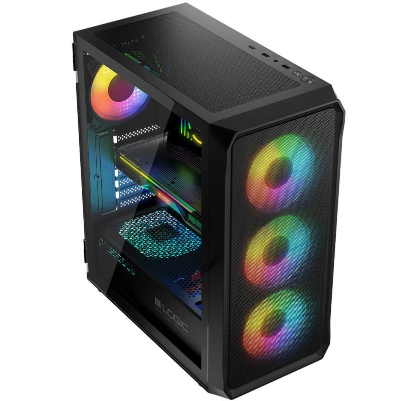 Корпус LogicConcept PORTOS MESH+GLASS ARGB fans 4x120mm BLACK без БЖ ATX (AT-PORTOS-10-0000000-0002)