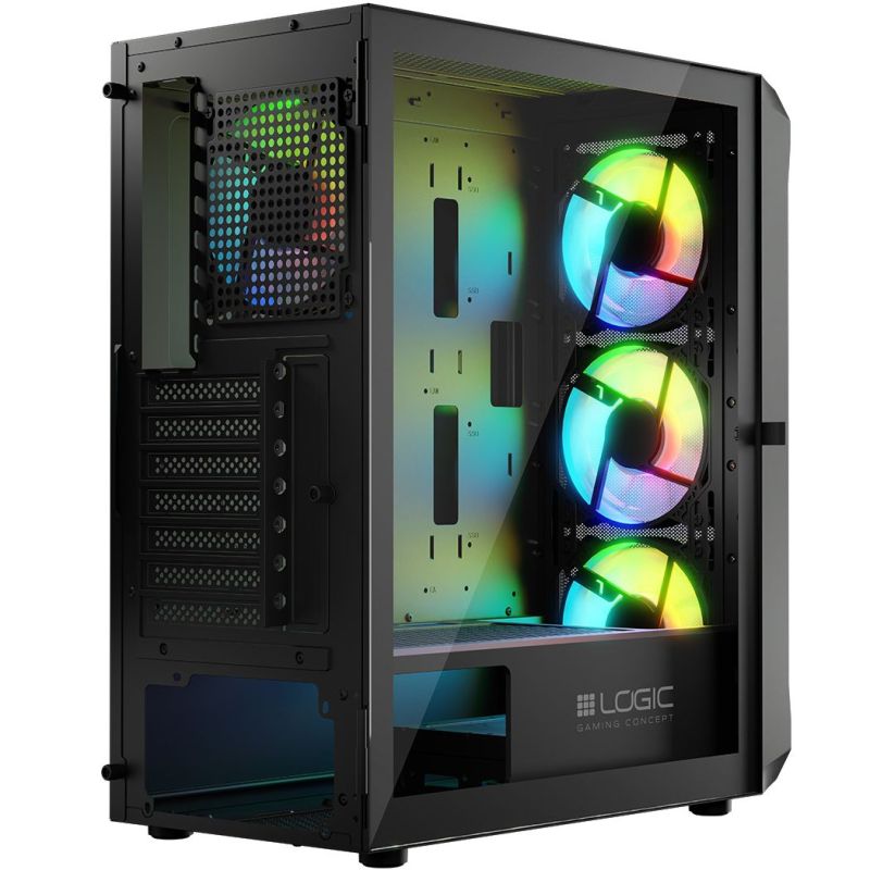 Корпус LogicConcept PORTOS MESH+GLASS ARGB fans 4x120mm BLACK без БЖ ATX (AT-PORTOS-10-0000000-0002)