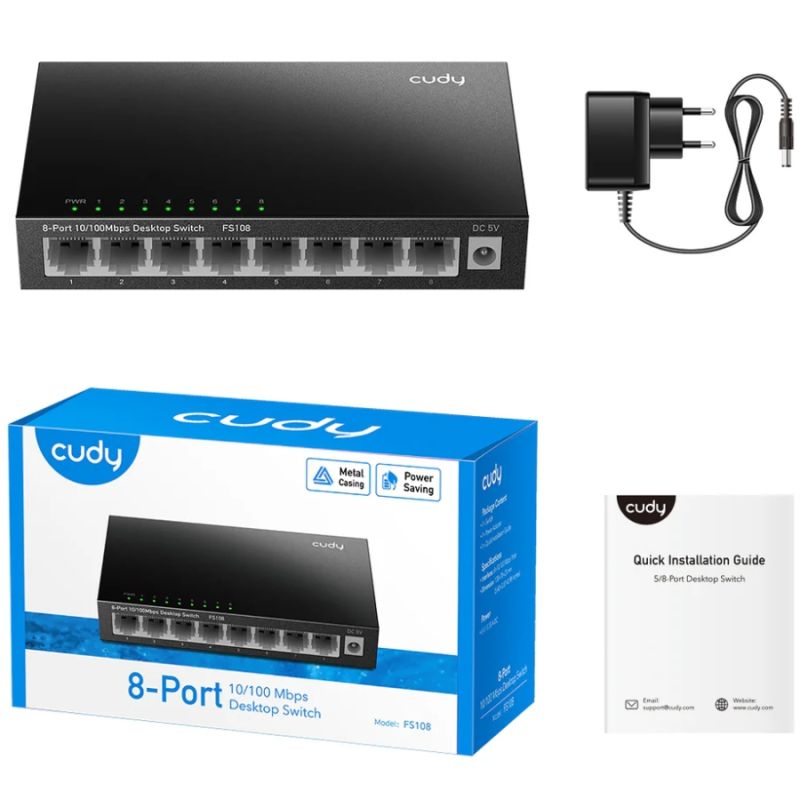 Комутатор Cudy , 8 портовий 10/100 Mbps Metal Switch (FS108)