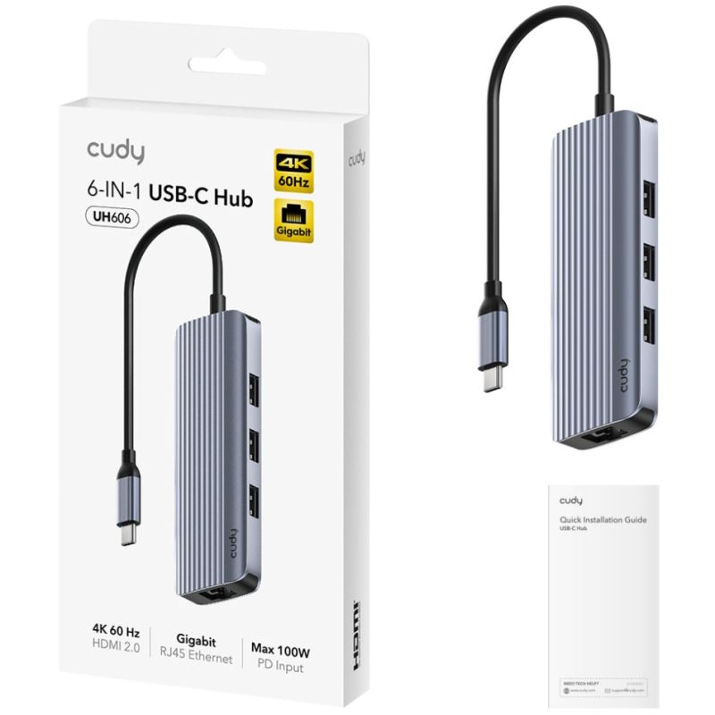 Док станція USB3.0 Type-C --> HDMI 4K60Hz/USB-C/1хUSB-A 3.0 5 Гбіт/с, 2хпередачі даних USB-A 2.0 Cud (UH606)