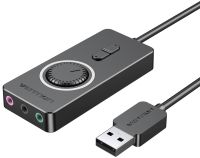 Звукова карта USB AUX jack, 3*TRS (Mic + Ear) 0.15m Volume Control чорна (CDRBB)