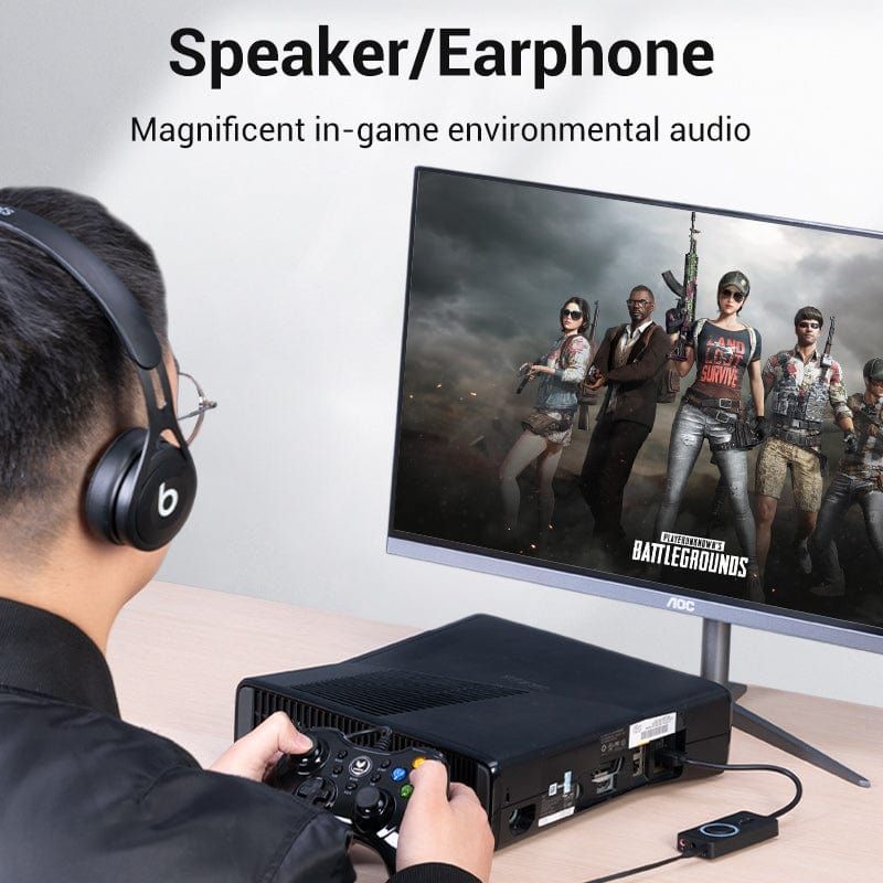 Звукова карта USB AUX jack, 3*TRS (Mic + Ear) 0.15m Volume Control чорна (CDRBB)