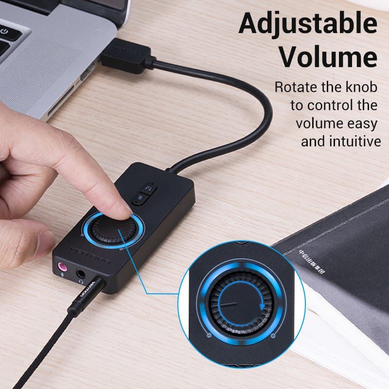 Звукова карта USB AUX jack, 3*TRS (Mic + Ear) 0.15m Volume Control чорна (CDRBB)