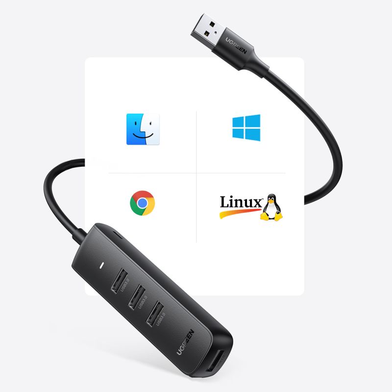Хаб USB 3.2 Type A -> 4xUSB 3.2 Активний, 1м Чорний CM416 UGREEN (80657)