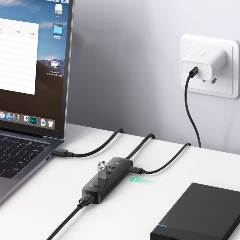 Хаб USB 3.2 Type A -> 4xUSB 3.2 Активний, 1м Чорний CM416 UGREEN (80657)