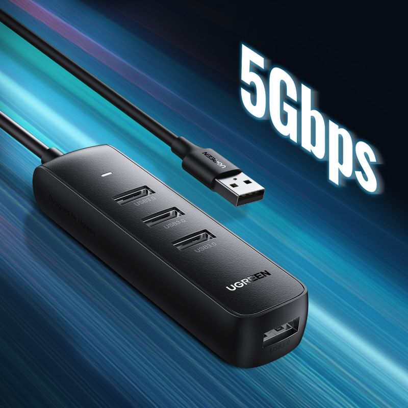 Хаб USB 3.2 Type A -> 4xUSB 3.2 Активний, 1м Чорний CM416 UGREEN (80657)