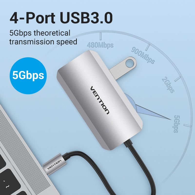Хаб USB 3.1 Type-C -> 4хUSB 3.0/ Type-C PD 100W 5-in-1 Vention (TNBHB)