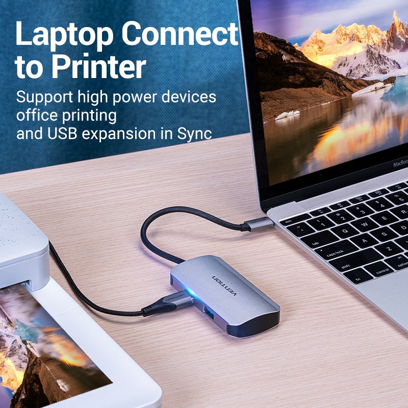 Хаб USB 3.1 Type-C -> 4хUSB 3.0/ Type-C PD 100W 5-in-1 Vention (TNBHB)