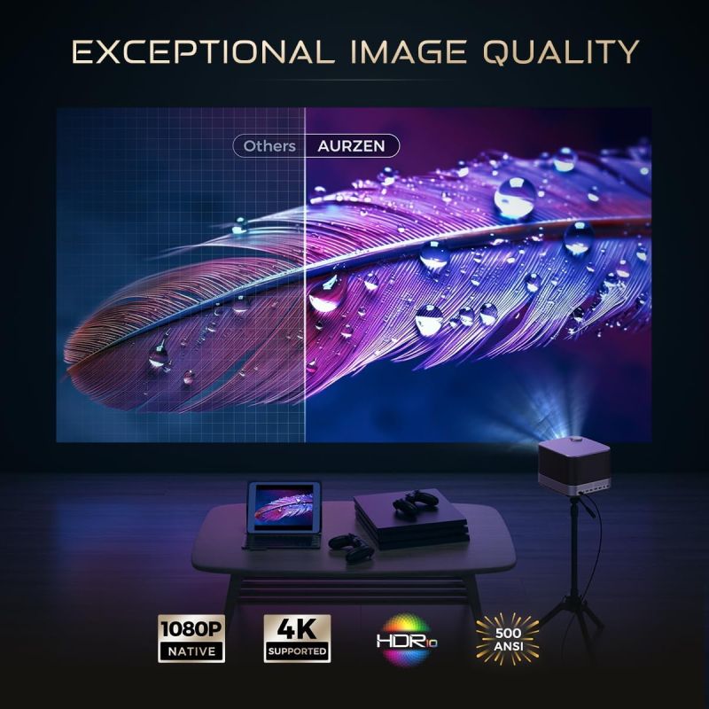 Проєктор Aurzen Boom 3 FullHD 500 ANSI Lm 16:9/4:3, 2*HDMI, 2*USB, Android Smart TV, Wifi, 36W, чорн (F503 FCC)