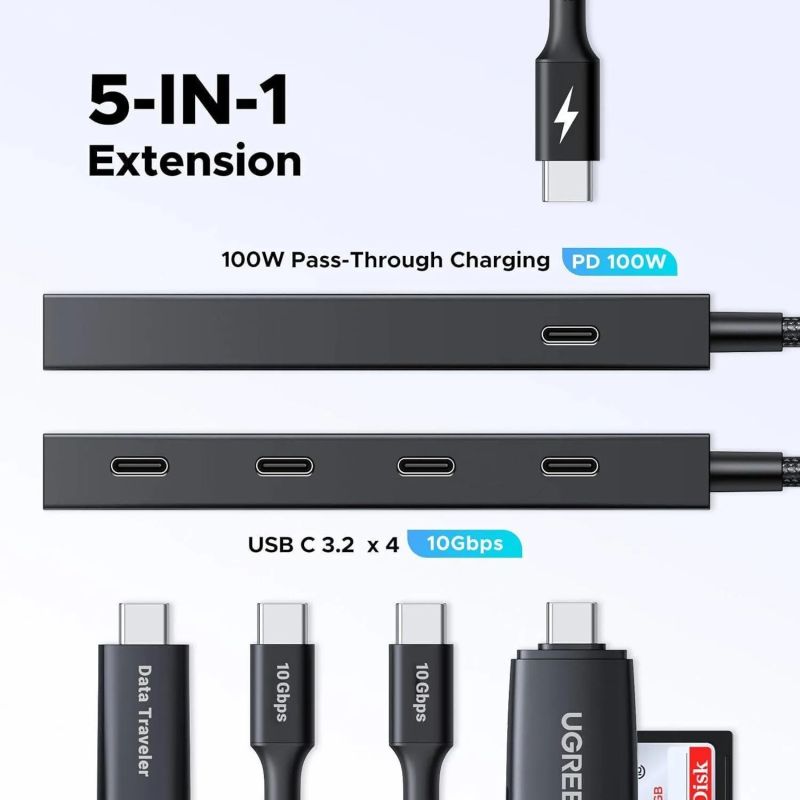Хаб USB 3.2 Type-C -> 4хUSB-C 3.2 Gen2 10Gbps PD 100W Black CM806 Ugreen (55334)