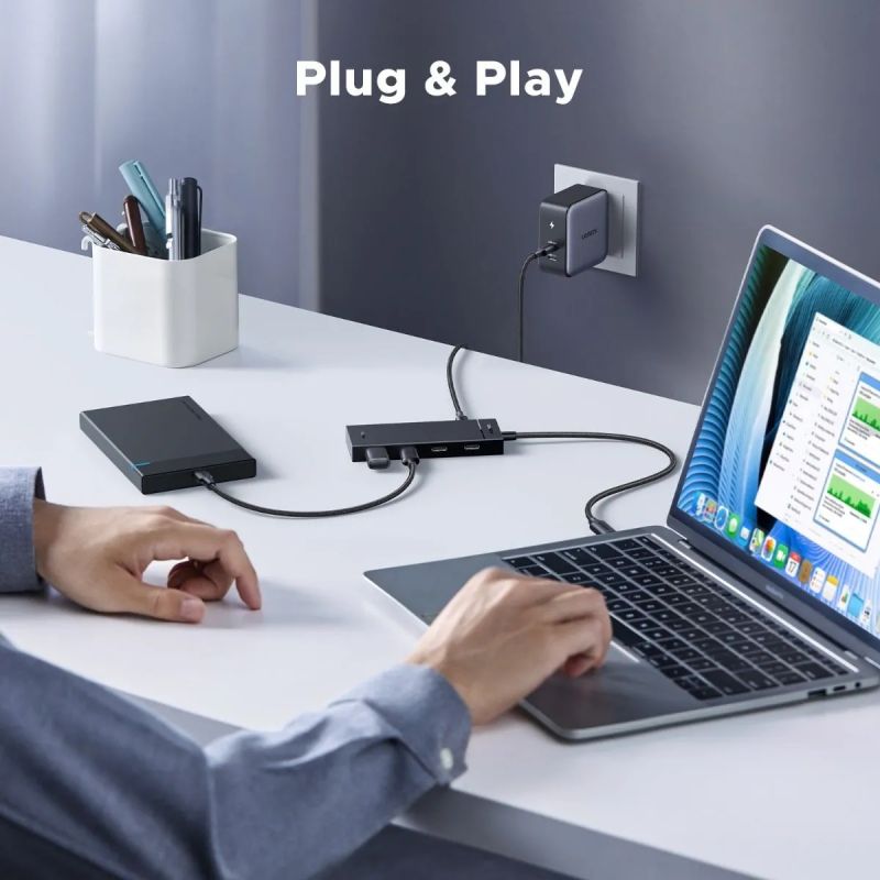 Хаб USB 3.2 Type-C -> 4хUSB-C 3.2 Gen2 10Gbps PD 100W Black CM806 Ugreen (55334)