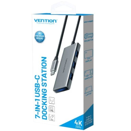 Док-станція USB3.1 Type-C --> HDMI 4K30Hz/USB 3.0x3/SD/TF/PD 100W 7-in-1 Vention (TOPHB)