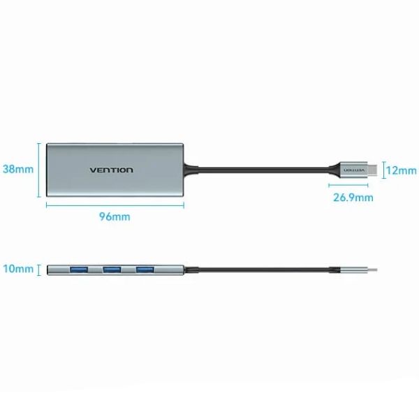 Док-станція USB3.1 Type-C --> HDMI 4K30Hz/USB 3.0x3/SD/TF/PD 100W 7-in-1 Vention (TOPHB)