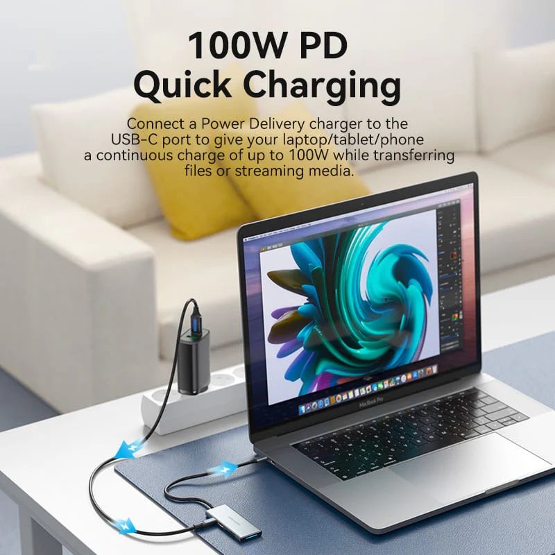 Док-станція USB3.1 Type-C --> HDMI 4K30Hz/USB 3.0x3/SD/TF/PD 100W 7-in-1 Vention (TOPHB)