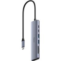 Хаб USB 3.0 Type-C -> 2xUSB-A, 2xUSB-C, 1xHDMI 4K@60Hz SD-card, TF-card, алюмінієвий корпус, CUDY (UH407)