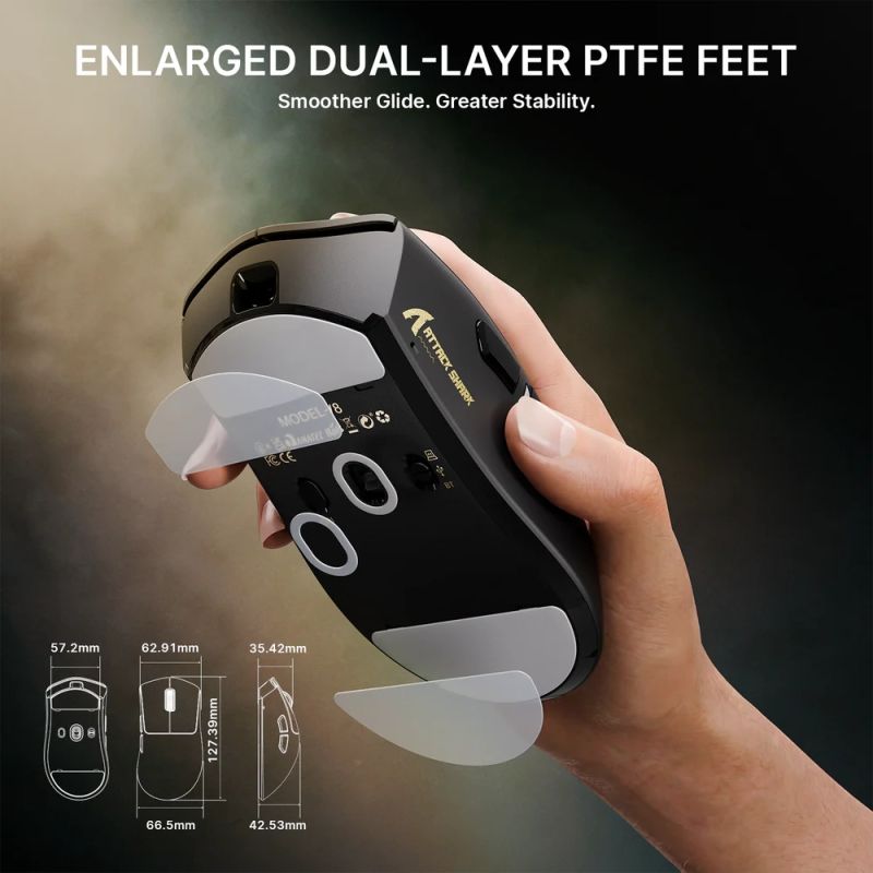 Мишка Attack Shark V8 Ultra-Light, Wireless/Bluetooth, 42000dpi. (PAW3950MAX), 6кн., Black (V8B_AS)