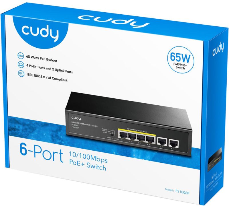 Комутатор Cudy , 6 портовий 10/100M PoE+Switch 60W (FS1006P)
