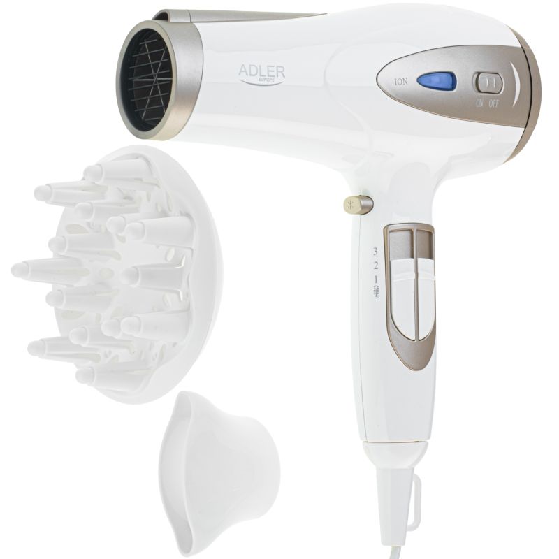 Фен Adler AD 2248 white champagne 2200Вт/ 2 швидкості/ хол.обдув/ темп.режимів-3/ іонізація/ дифузор (AD2248W)