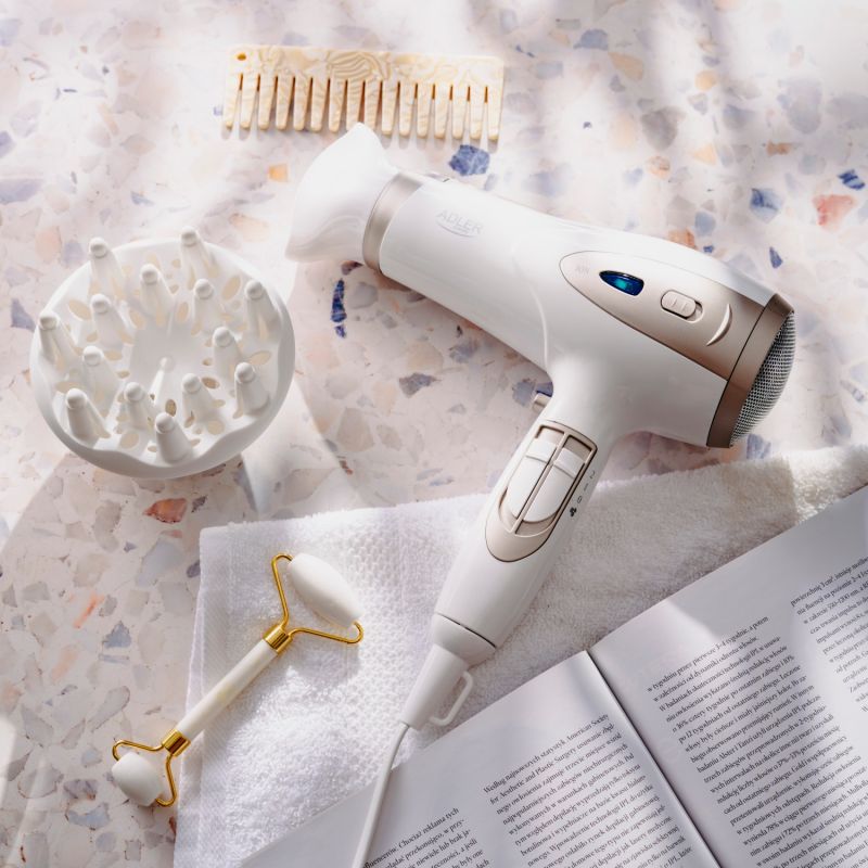 Фен Adler AD 2248 white champagne 2200Вт/ 2 швидкості/ хол.обдув/ темп.режимів-3/ іонізація/ дифузор (AD2248W)