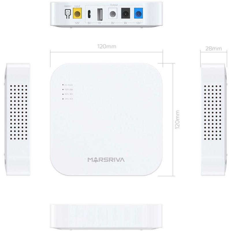 ДБЖ Marsriva DC Router UPS KP4 Max 3xDC+USB+USB-C OUT, 5V/9V/12V 18W 20000 mAh (74Wh) Li-Ion (KP4Max_MARSRIVA)
