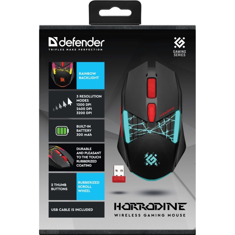 Мишка Defender Horrodine GM-237, бездротова, ігрова, 6кн., 3200 dpi., 320 mAh, чорна (52237)